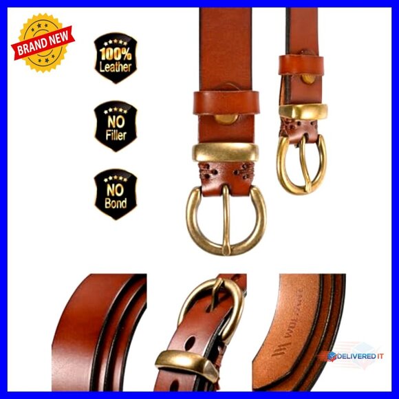 Full Grain Leather Belt for Women with Vintage Circle Buckle, 1.1\